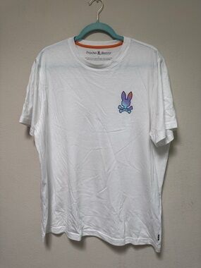 Psycho Bunny White Tee with Gradient Bunny Logo